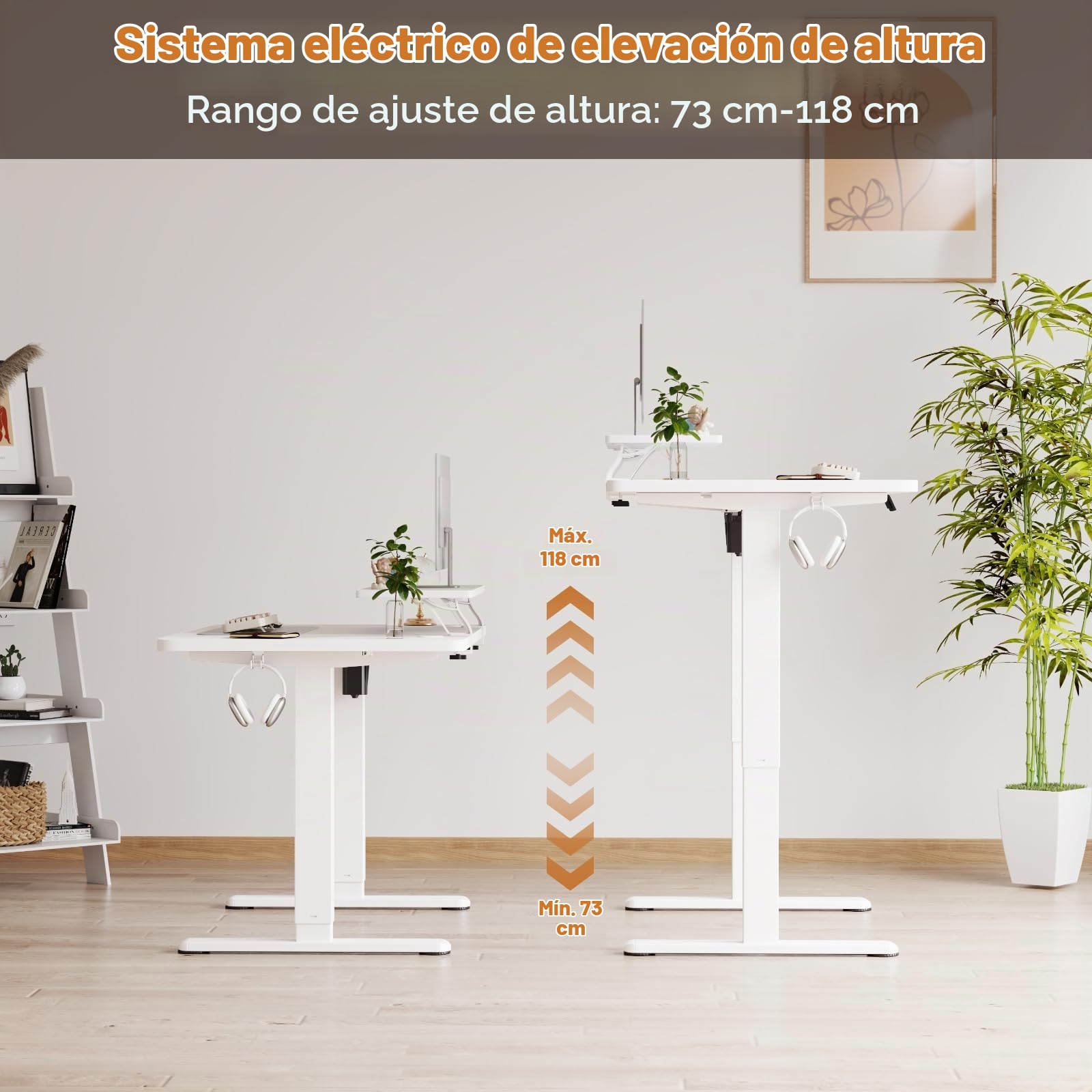 TRIUMPHKEY 120x60cm Escritorio Elevable Eléctrico con Soporte para Monitor, Escritorio Regulable en Alturacon 2 Alturas de Memoria, Mesas de Ordenador, Escritorios de Oficina Blanco