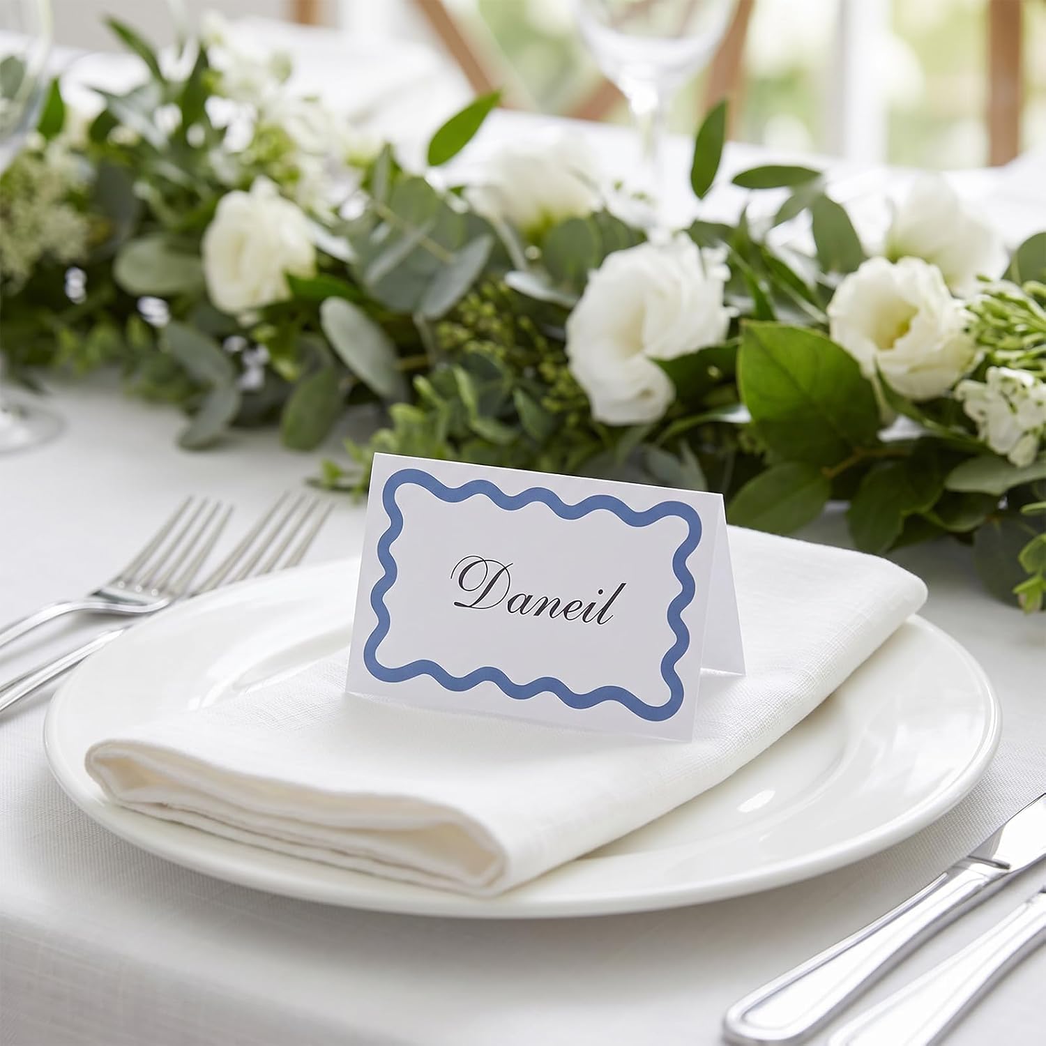 50pcs Table Name Cards, Wedding Name Place Cards,Colorful Wave Seating Card for Bridal Shower Baby Shower Party Reception Decorations, 3.54 X 1.97 In