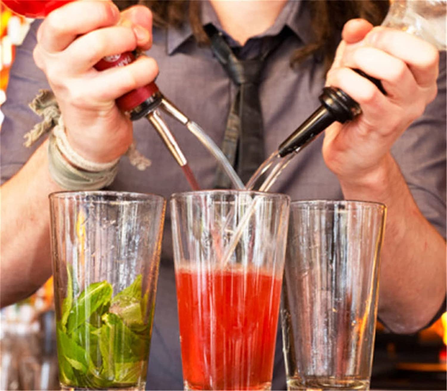 Weinausgießer 4pcs / Set Weinflaschenausgießer Stopper Edelstahl Verschiedene Wein Likör Spiritusausgießer Free Flow Auslauf Stopper Bar Zubehör Wein Cocktail Dispenser Home Bar Tools (Color : 4pcs
