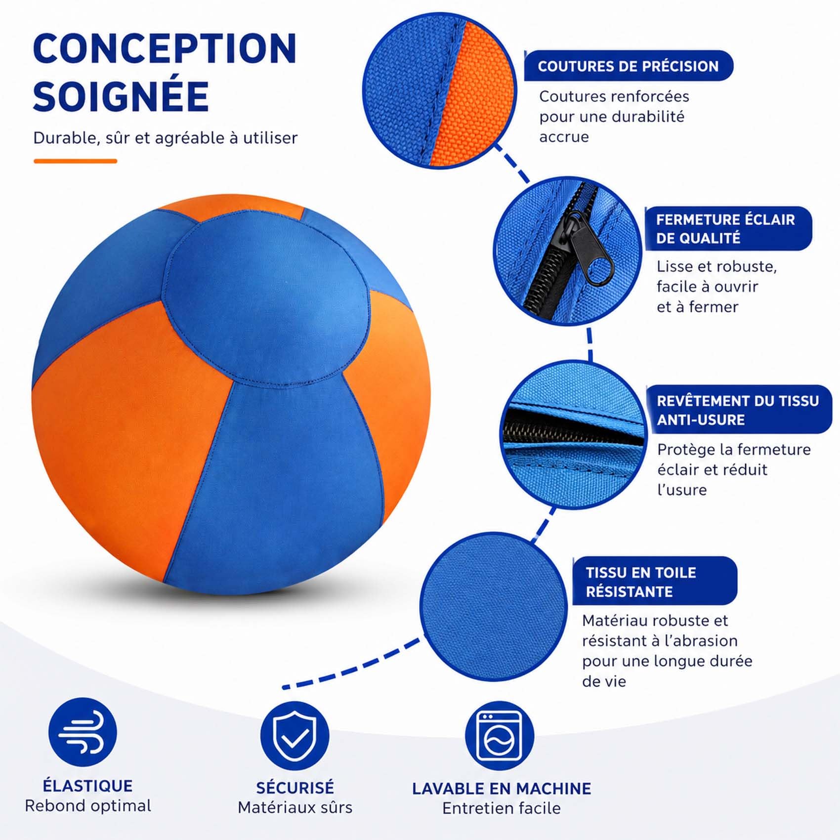 Leyof Giant Herding Ball for Hunde, Aufblasbarer Treibball mit Griff, Reißfestes Hundespielzeug für Training & Bewegung, Inkl. Pumpe, Für Große und Mittelgroße Hunde (Blau-Orange,65 cm)
