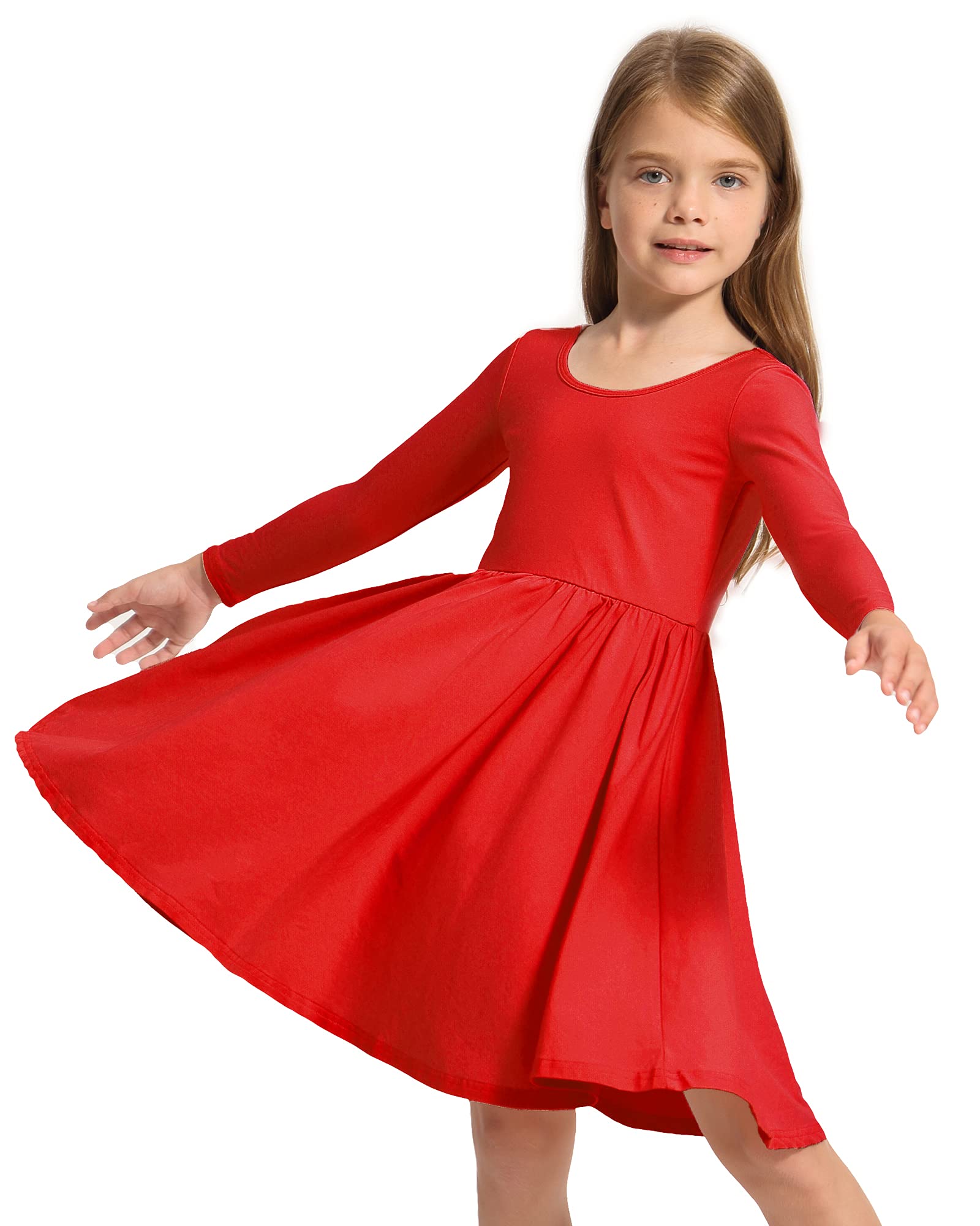 Stelle Girls Cotton Long Sleeve Dress Twirl Skater Dress 3-12Y