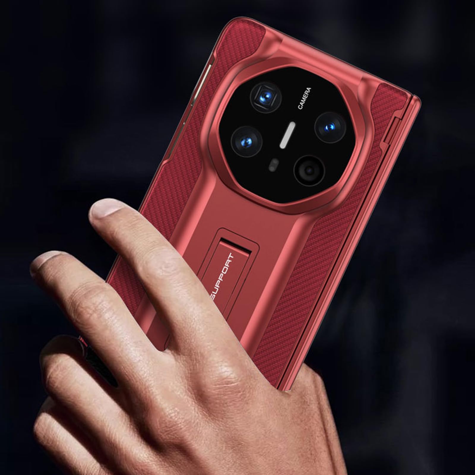 Ultra cienkie etui do HUAWEI Mate X6, odporne na wstrząsy etui ochronne z ukrytą podpórką, tekstura włókna węglowego, czarne, Mate X6