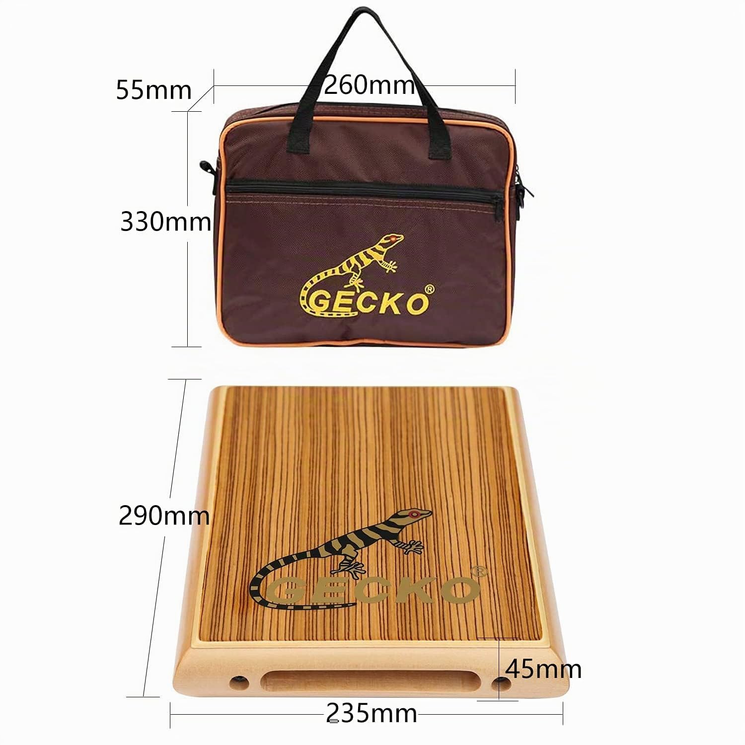 Cajón plano de viaje con bolsa, cuerda ligera y compacta, cajón integrado, madera de cebra artesanal y cuerpo de abedul