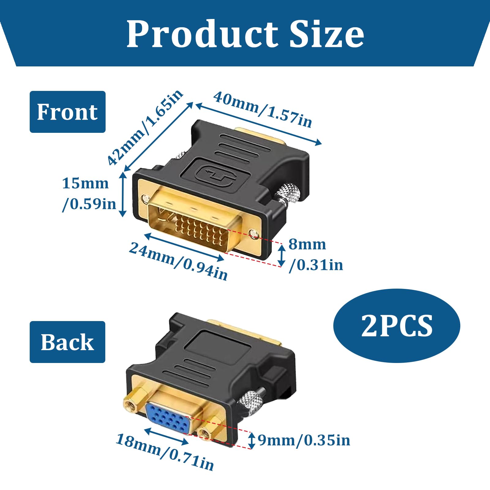 2 Adattatori DVI-VGA Full HD 1080P per PC, Schede Grafiche, Laptop, Monitor, Proiettori, Netbook - Convertitori Plug and Play