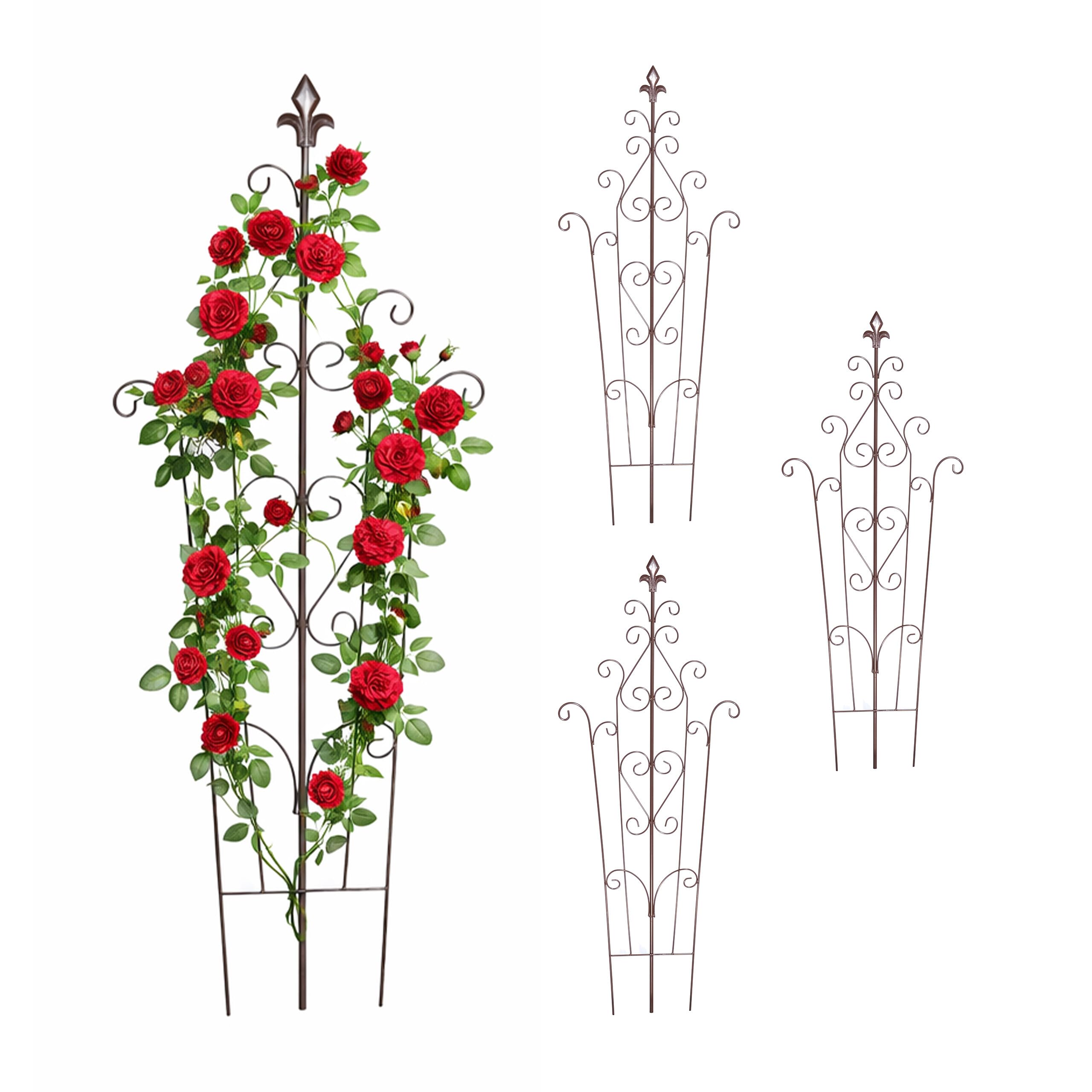 Treillis de jardin lot de 4 tuteur plante grimpante métal marron 100x40cm pour pot extérieur