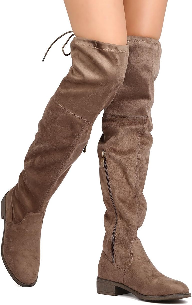 Nature Breeze Women Faux Suede Thigh High Drawstring Riding Boot FF72