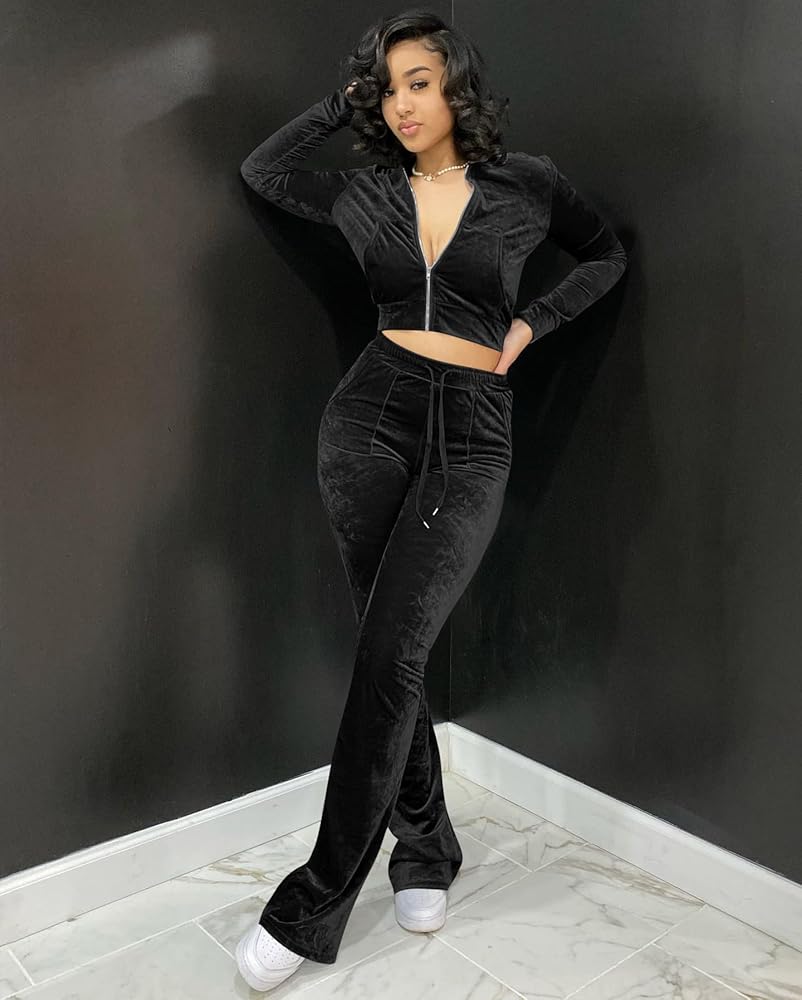 Amazon.com: Womens 2 Piece Velour Hoodie Jogger Tracksuit Two