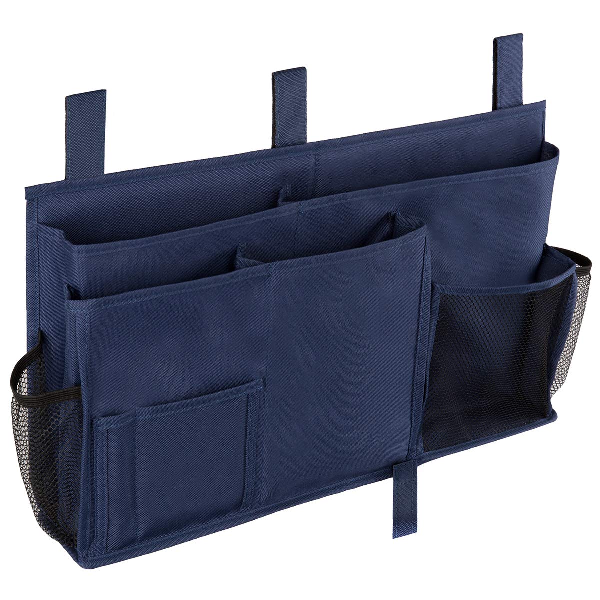 ELEZAY Bedside Organiser Waterproof Oxford Hanging Bedroom Caddy with Hook-and-Loop Fastener Straps for Dorm Bunk Large Capacity Bed Crib Stroller 8 Pocket Storage Bag Blue
