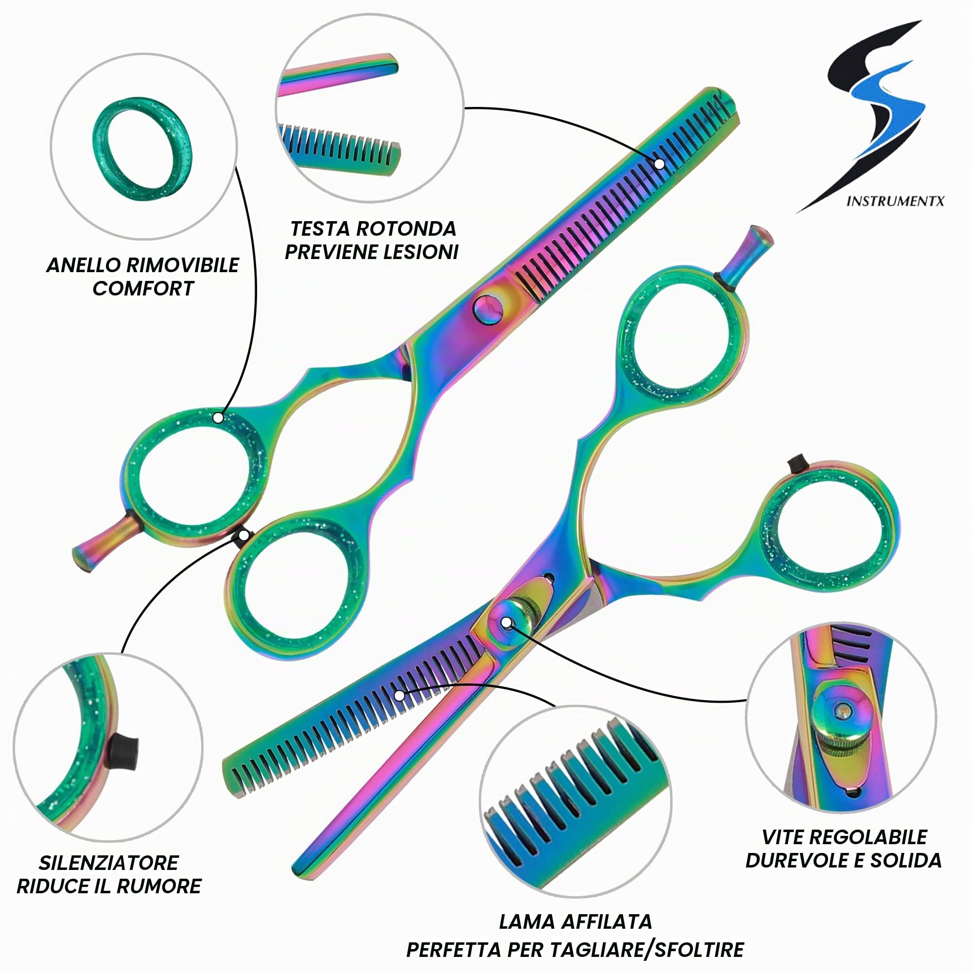 Forbici professionali per parrucchiere, per sfoltire i capelli, forbici da barbiere, parrucchiere, estetista, parrucchiere (titanio, 14 cm)