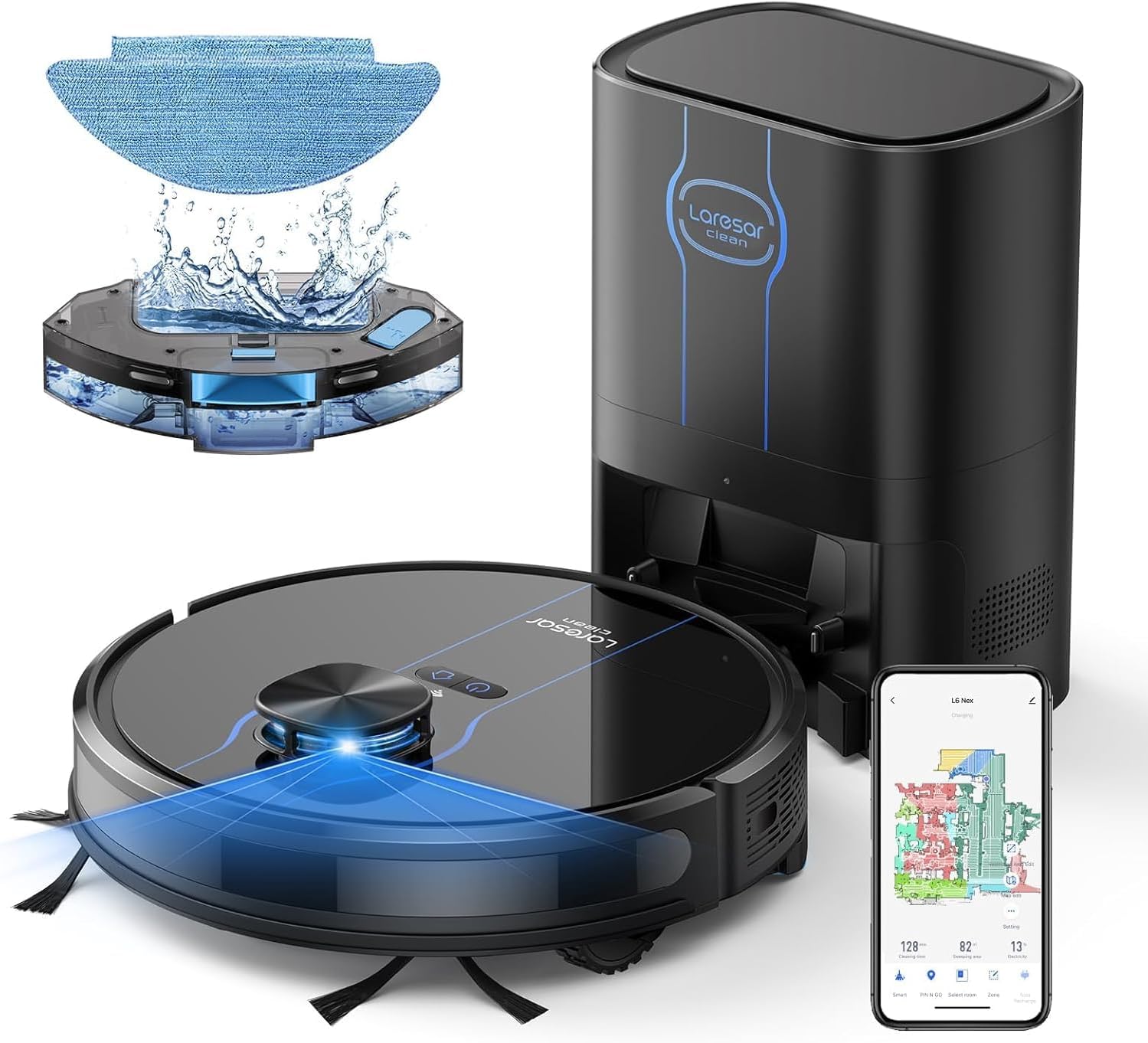 Robot Vacuum Self Emptying, 5000Pa Robotic Vacuums with 60 Day Handsfree Cleaning, LiDAR Navigation Robot Vacuum Cleaner with Mop, WiFi/APP/Alexa, Pet Hair, Carpet and Hard Floor(L6 Nex)