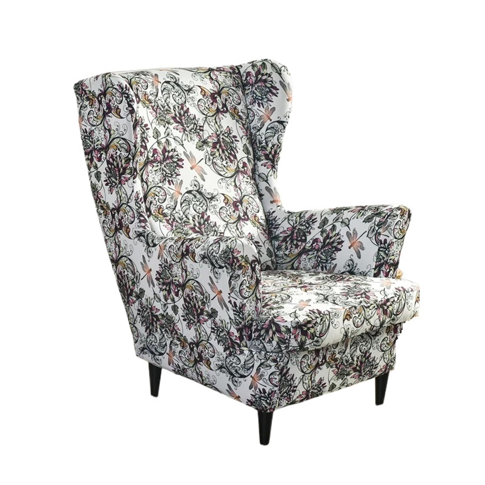 GCYEIDMA Wing Chair Slipcover Floral Wing Chair Slipcover Stretch Armchair Cover Relax Sofa Covers with Seat Cushion Footstool(A12 Wingchair Cover)
