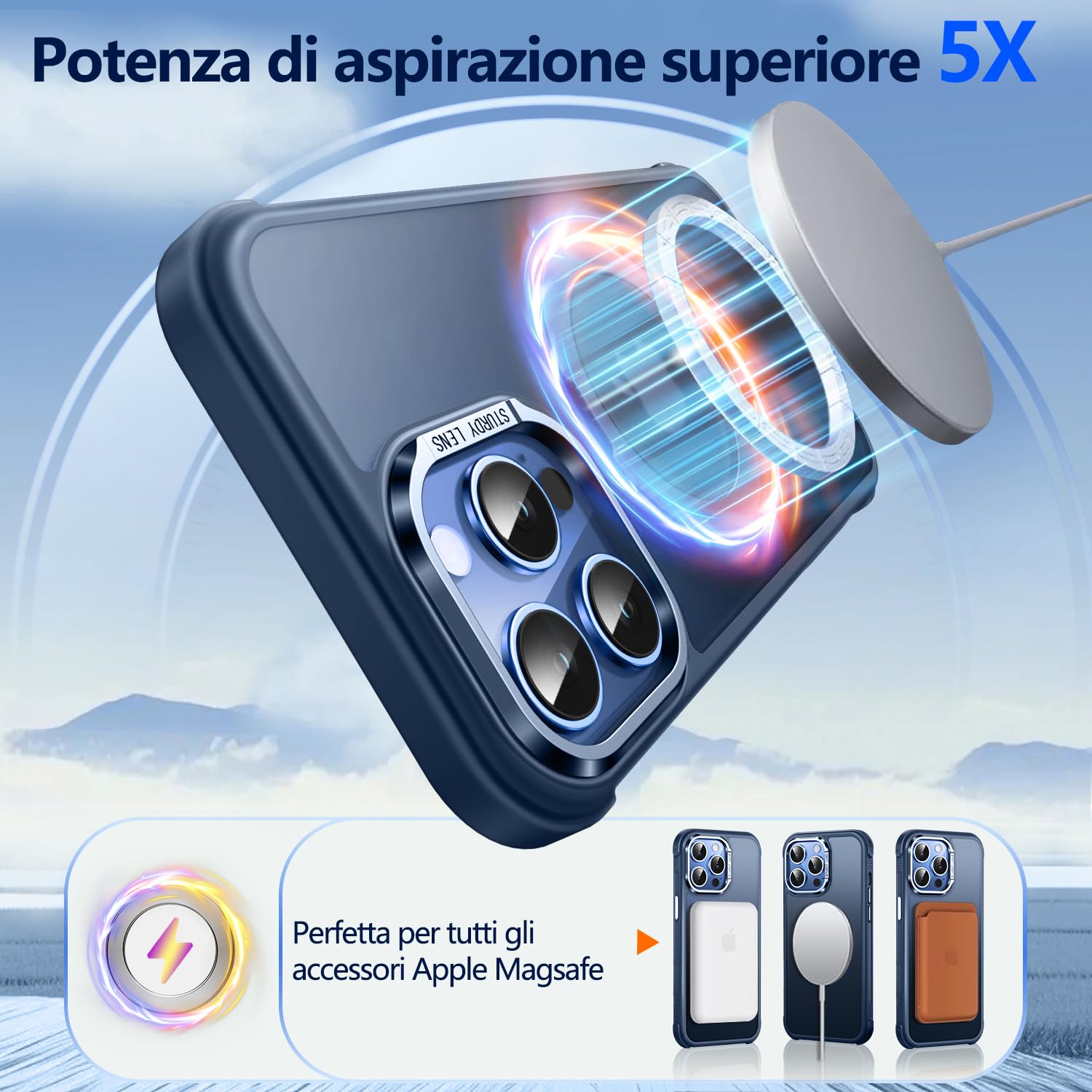 Custodia O3 Mag-Stand per iPhone 14 Pro con Supporto a 360°,[Compatibile con MagSafe][Eccezionalmente Delicata Sulla Pelle] Sottile Eopaca Magnetica Traslucida 6,1", Blu Opaco