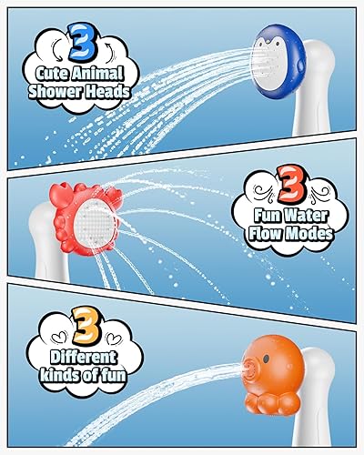 Miniatura 3 de HEMRLY Juguetes de baño para bebé, pantalla LED de temperatura del agua, juguetes de baño para bebés de 6 a 12 meses con tres cabezales de ducha,