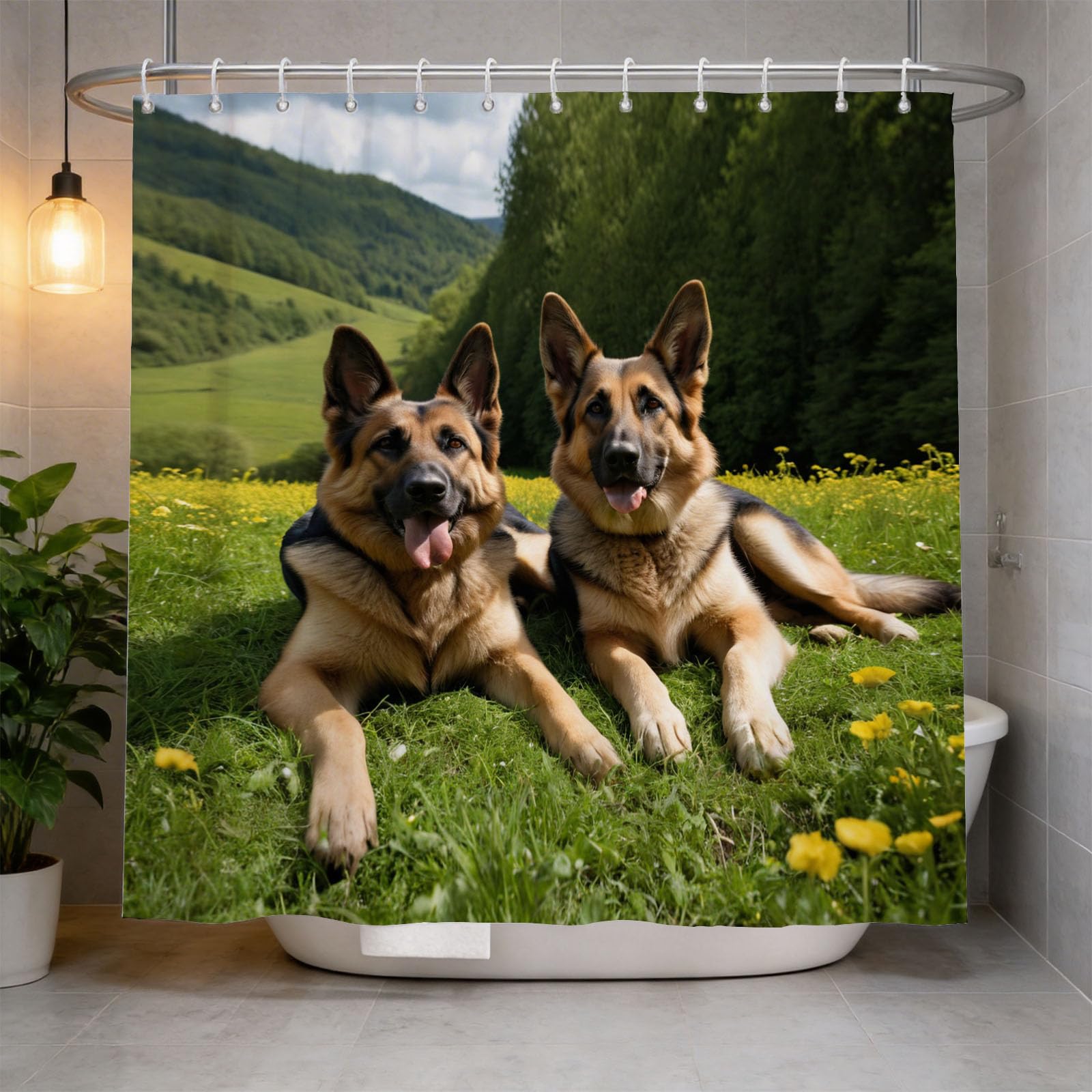 Hongduo 3D German Shepherd Shower Curtain for Stalls Bathtubs Cute Animals Bathroom Decor Shower Curtain Set Polyester Fabric Waterproof 200x200cm/79X79 Inch with Hooks