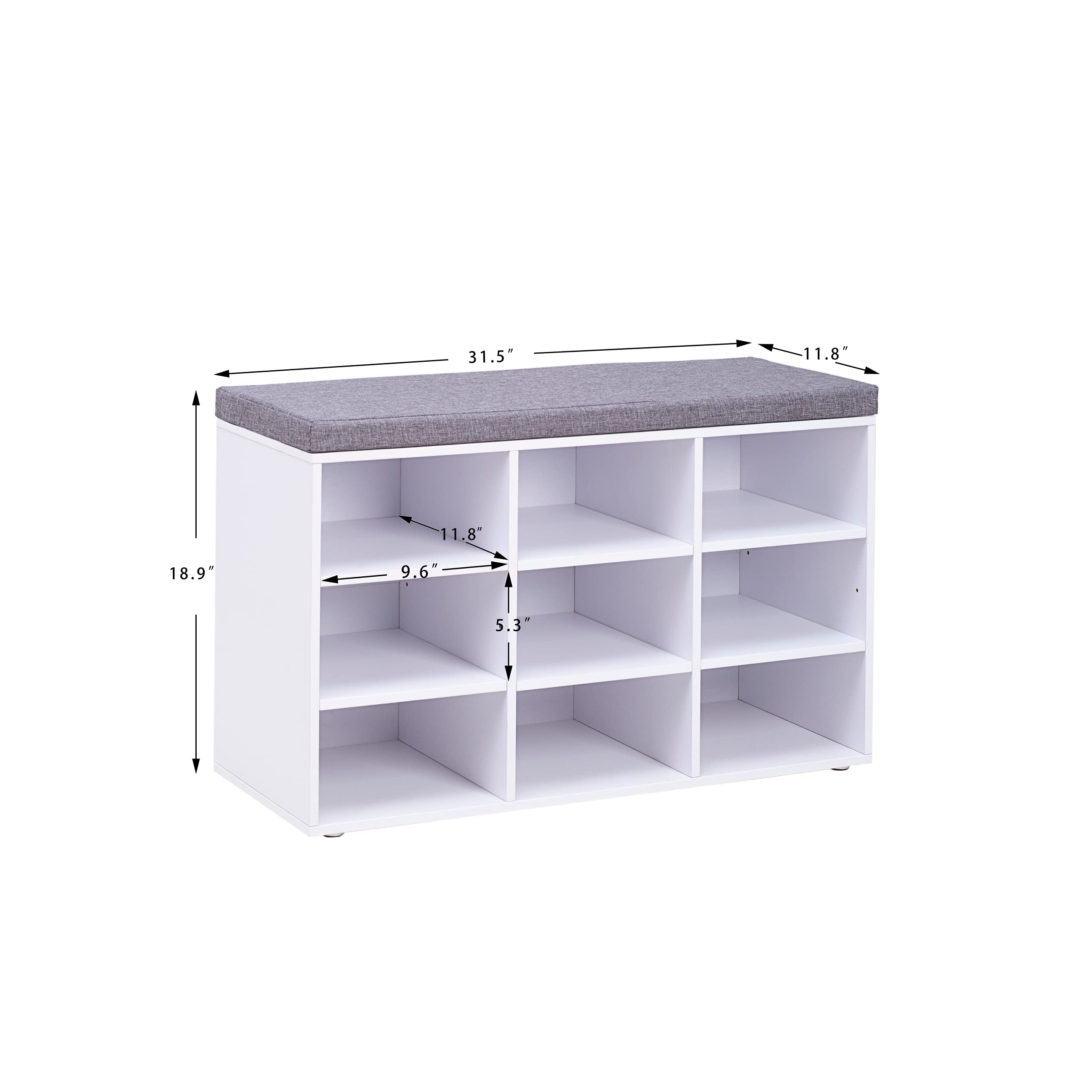 DINZI LVJ Shoe Storage Bench with Cushion, Cubby Shoe Rack with 9