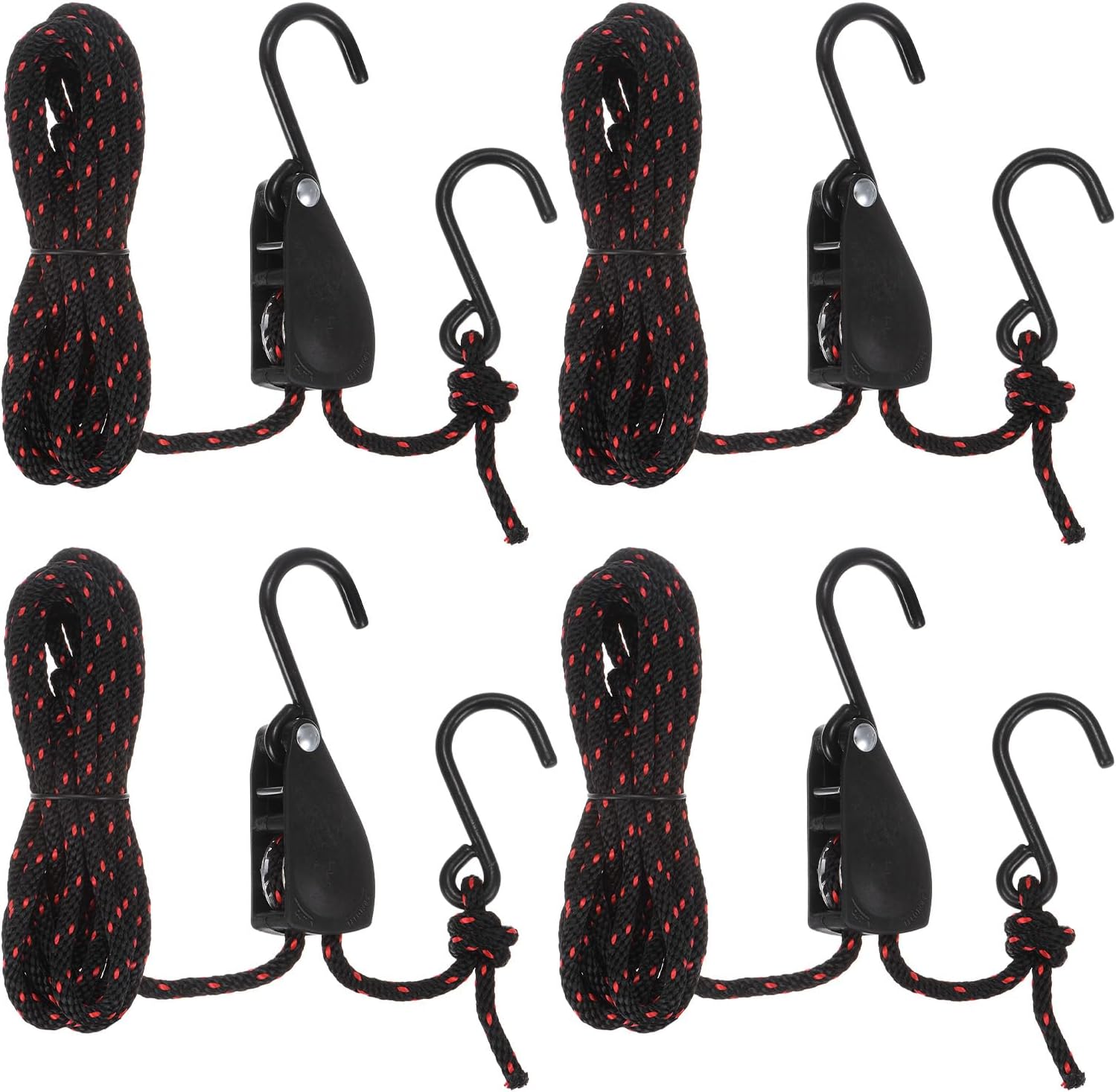 uxcell 4pcs 1/4" (6mm) Ratchet Rope Hanger with Metal Gears 11.8ft (3.6meter) Ratchet Tie Down Strap, Ratcheting Pulley System Bungee Cord for Hanging Plants Grow