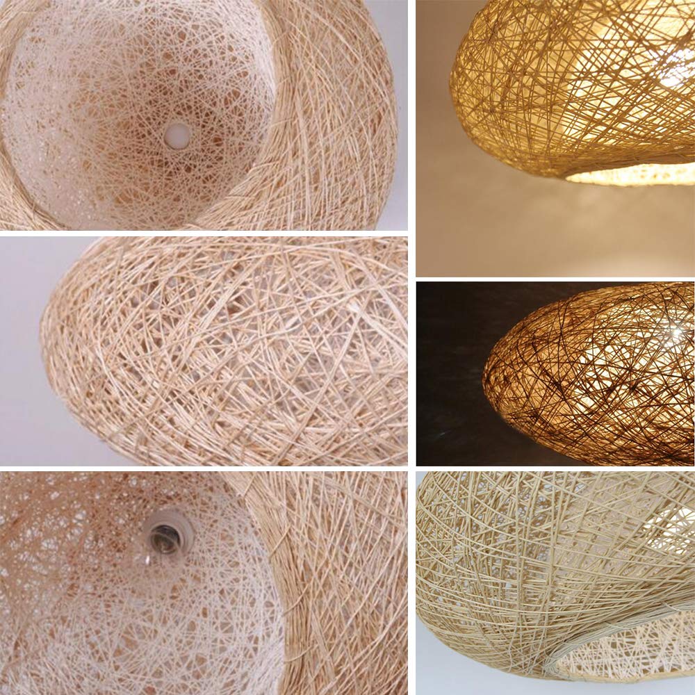Lampada A Sospensione in Bambù Intrecciato A Mano Rattan Naturale Lampada A Sospensione Creativa Fatta A Mano Ristorante Camera Da Letto Soggiorno Lampadario Sala Da Pranzo Lampada Vintage E27, 50CM