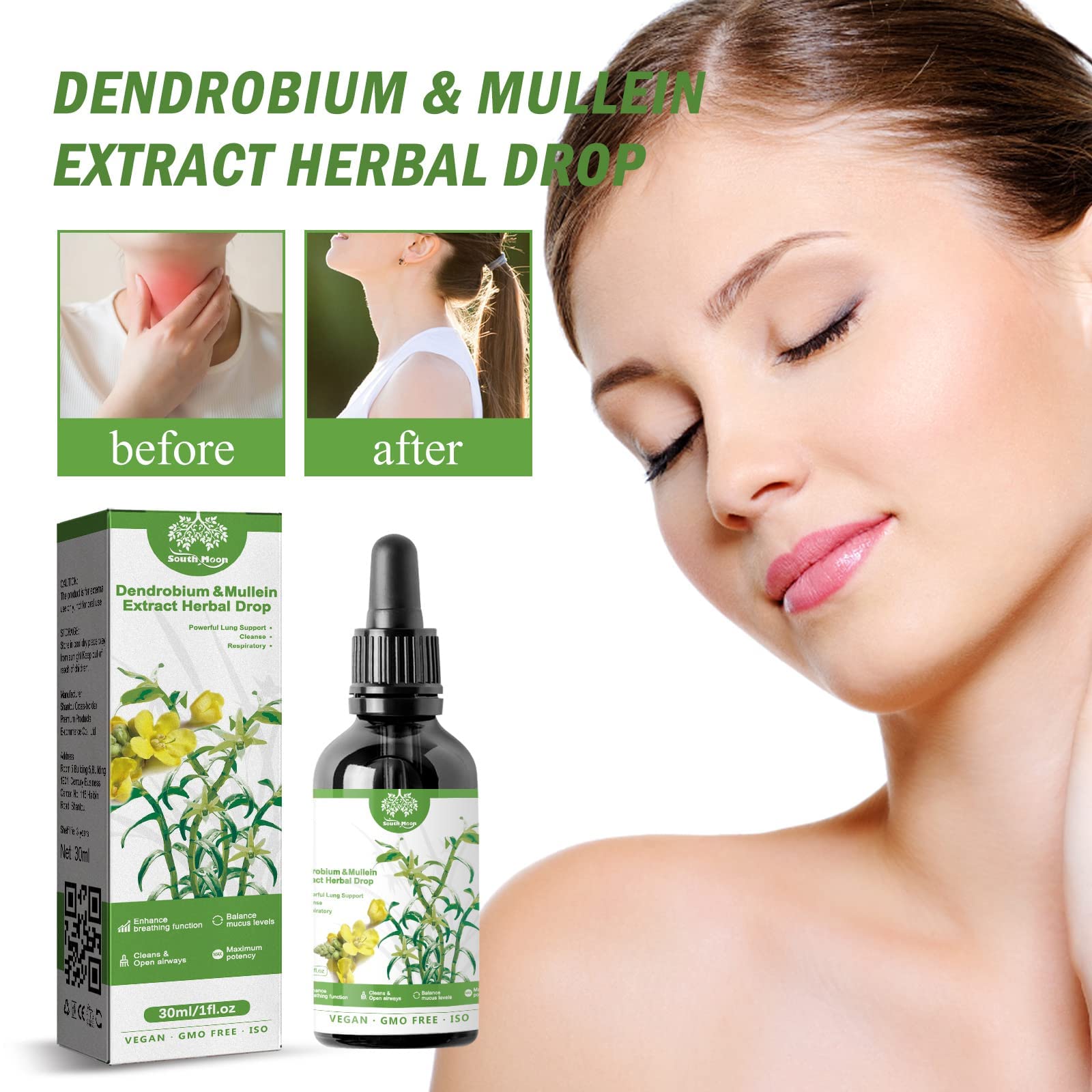 ClearBreath Dendrobium ekstrakt z mulleiny – silne wsparcie płuc oraz oczyszczanie i oddychanie ziołowe serum płuc