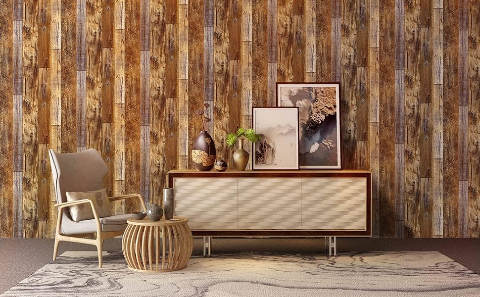 Miniatura 6 de Yun-aeon Papel tapiz autoadhesivo de madera marrón de 17.7 x 472.4 pulgadas, color marrón café, PVC, autoadhesivo, para pared, muebles, encimera,