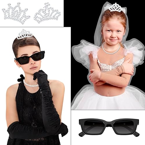 Miniatura 2 de Jutom 36 piezas temáticas de los años 20, regalos de gafas de sol, collares, tiaras de princesa, coronas de tiaras de princesa, color verde azulado,