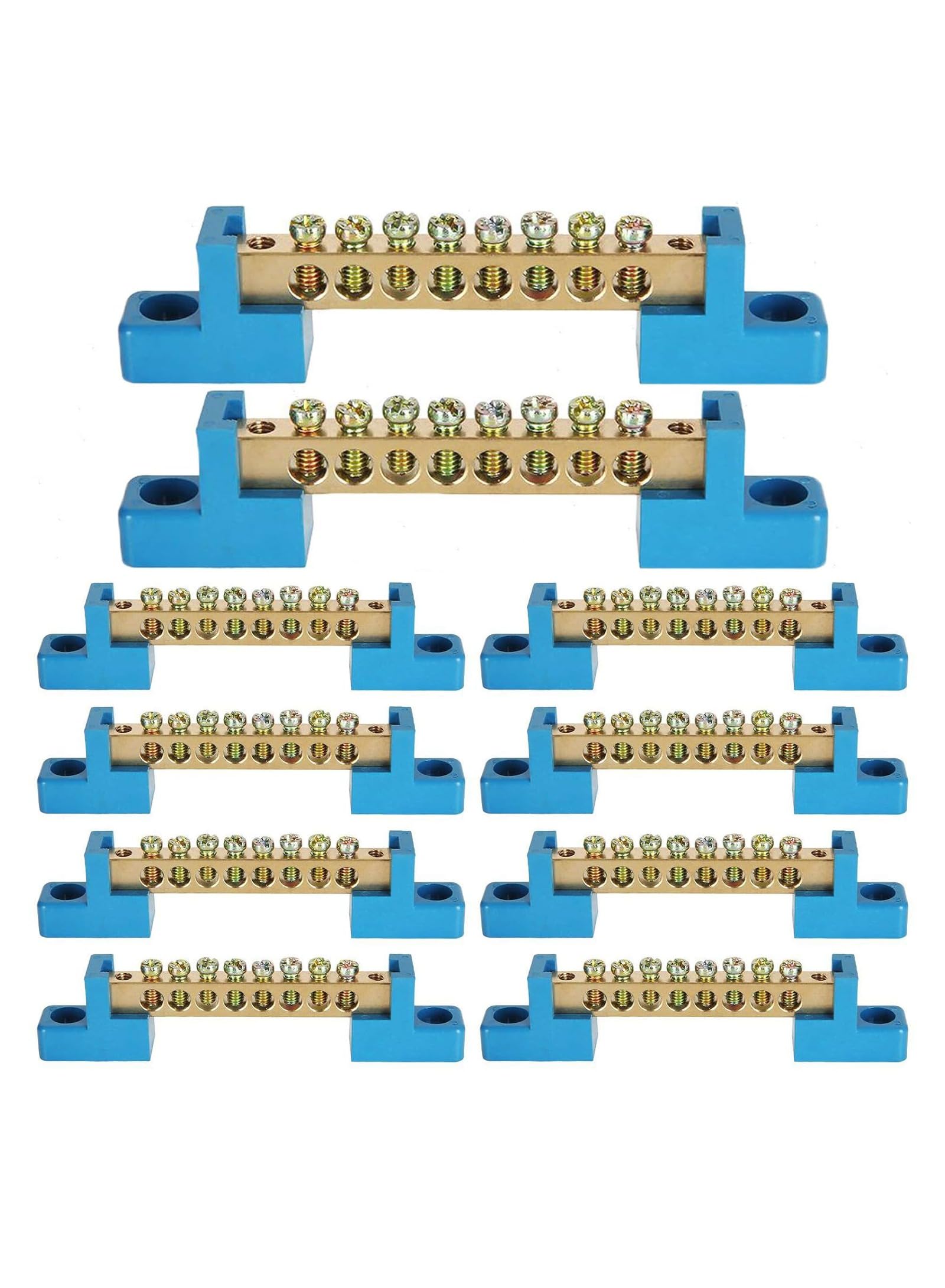 KASTWAVE 10-Pack Brass Terminal Block for Car & Marine Power Distribution - 8 Terminal Bus Bar with Screw Connections