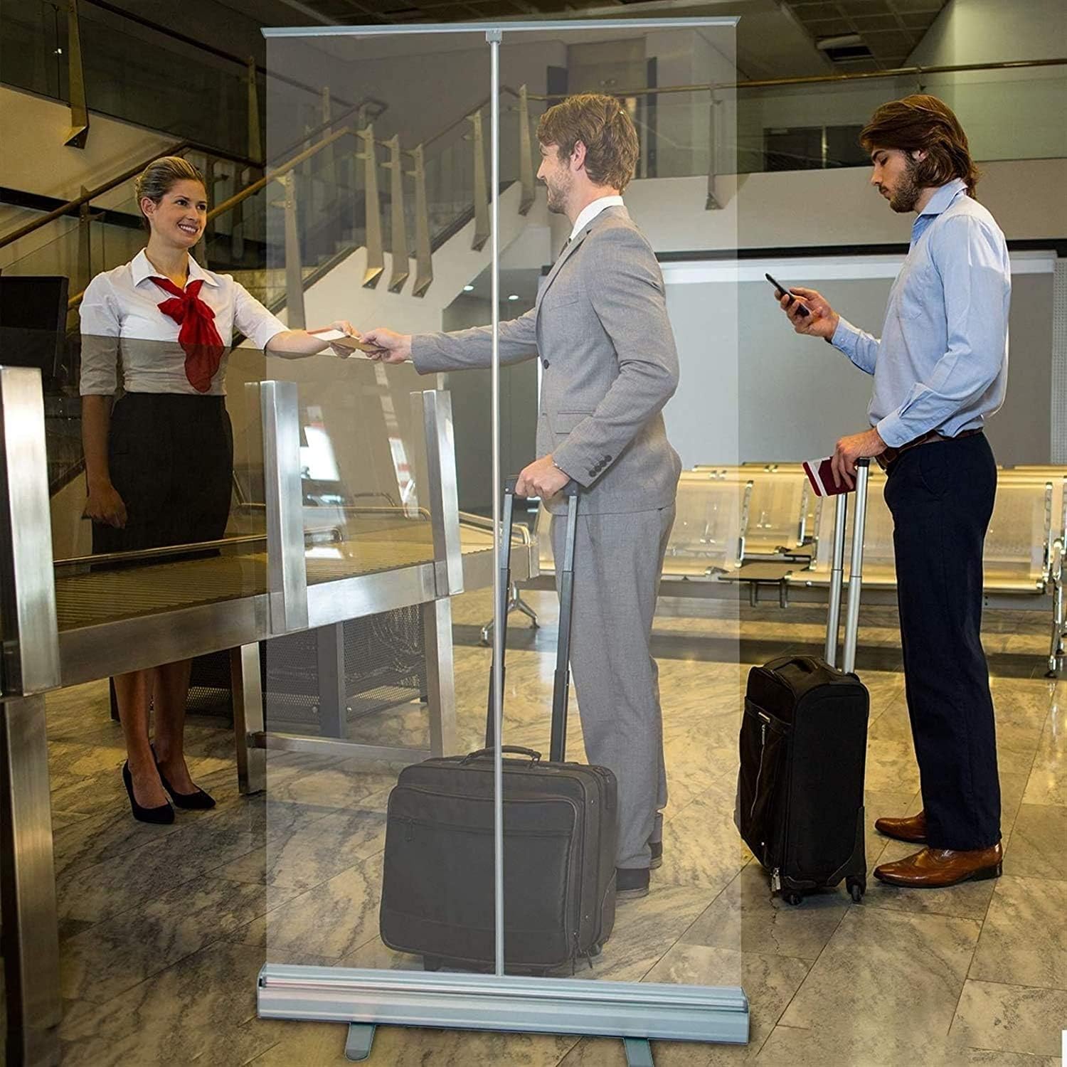 JYDQM Safety Face Shields Floor Standing Safety Face ShieldsRetractable Pull Up Banner Transparent Screen,Free Standing,Portable Partition Divider(120x200cm/47x79in)