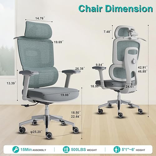 Miniatura 2 de Silla de oficina ergonómica grande y alta, silla de computadora de malla con respaldo doble con brazos ajustables 3D y soporte lumbar, asiento extra