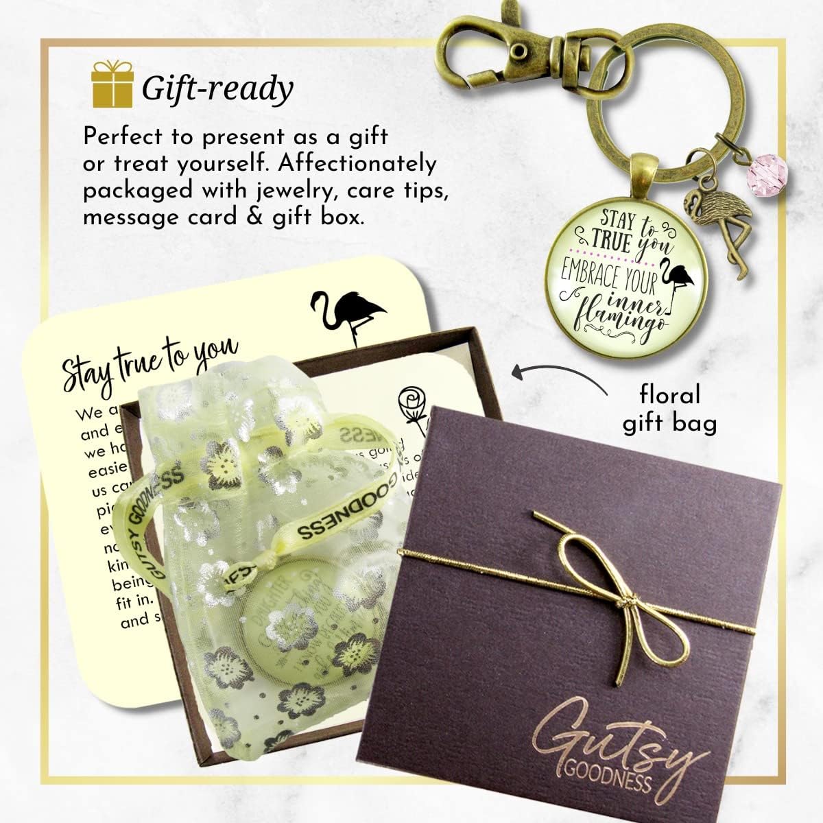 Gutsy Goodness Inspirational Tropic Theme Keychain Handmade Bronze Fashion Womens Jewelry Key Ring Fob Purse Clip Gift Box