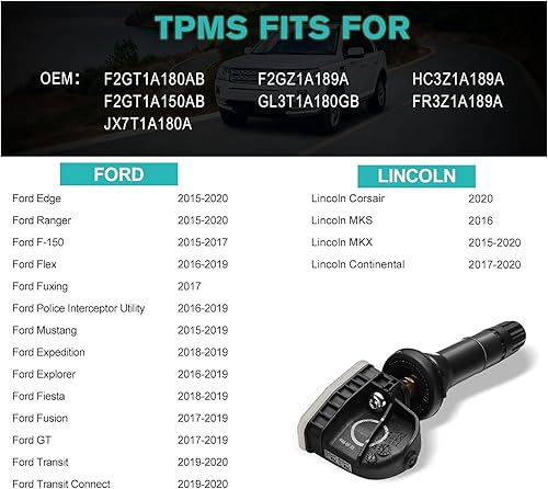 Miniatura 6 de AULINK Sensor de monitoreo de presión de neumáticos TPMS F2GT1A180AB para Ford F-150 Edge Ranger Flex Mustang Explorer Lincoln MKS MKX 2015-2020
