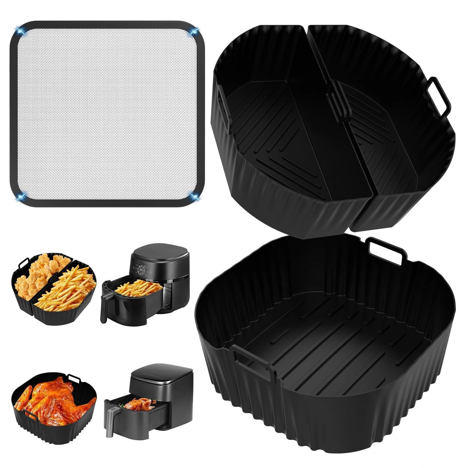 3pcs Molde Silicona Freidora de Aire para COSORI 5.5L y COSORI6.0L, y Philips: NA230 COSORI6.2L, con Protector de pantalla para freidora de aire para Air Fryer, Microondas, Horno Moldes de Silicona