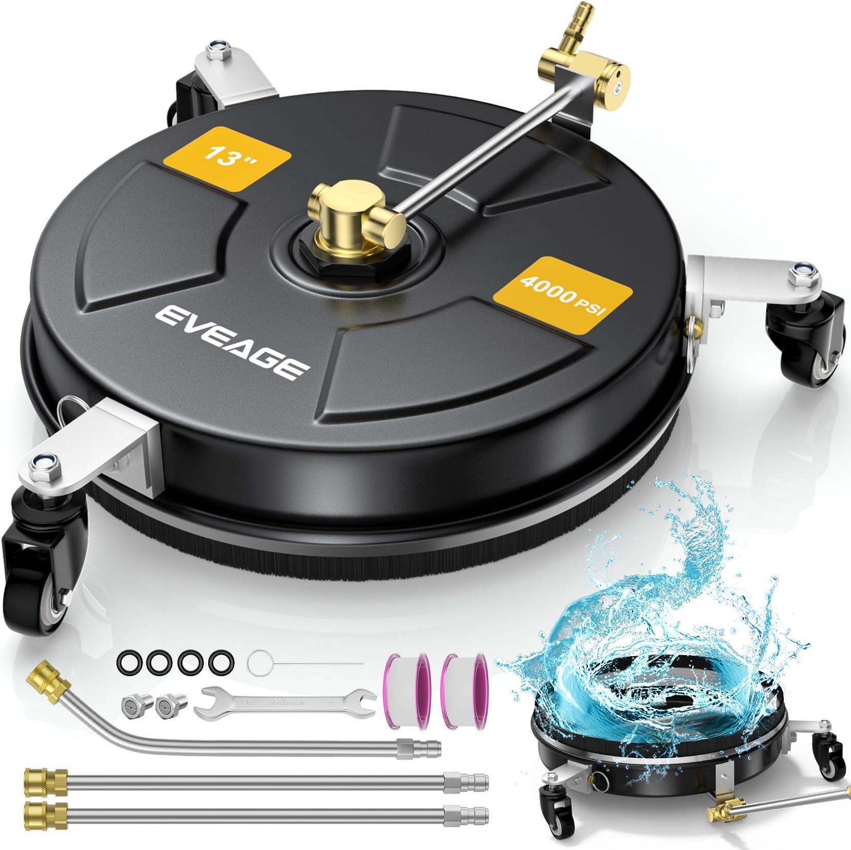 EVEAGE 2-in-1 Surface Cleaner & Undercarriage Pressure Washer Attachment, Compact 13" Pressure Washer Surface Cleaner with Wheels, Reversible Power Washer Surface Cleaner for Sidewalk Driveway Black