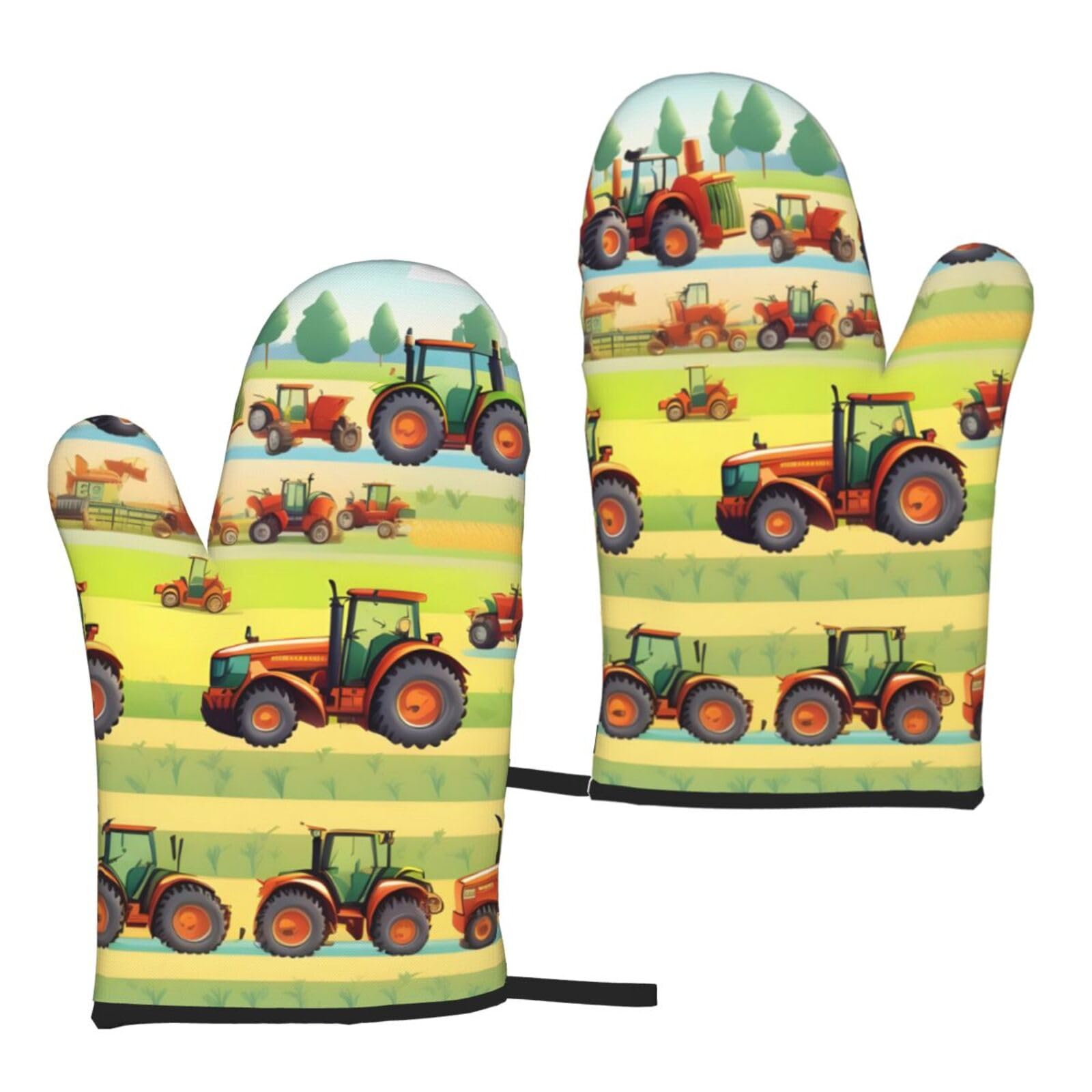Nimongt Women's Black Tractor Farming Print Adults Universal Fit Heat Resistant Oven Gloves Reusable Cooking Outdoor Grilling