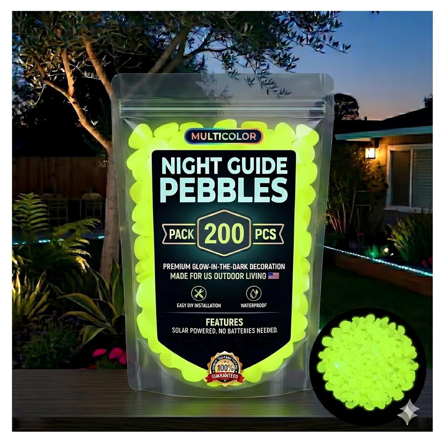 Glow in the Dark Garden Pebbles,Colorful Luminous Stones,Night Guide Pebbles Glow in the Dark Stepping Stones,Glowing Rocks For Garden Outdoor,Stepping Stone Mix Kit For Patio Lawn Yard (Yellow)