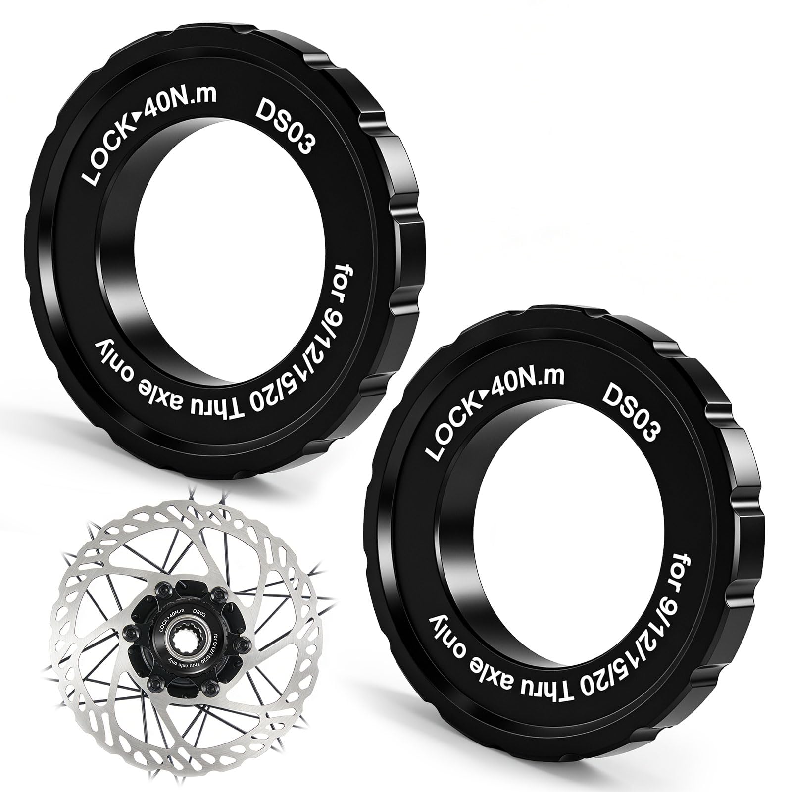 Pierścień blokujący Centerlock 44 x 26 x 8 mm, pierścień blokujący ze stopu aluminium, kompatybilny z Shimano do osi wtykowych 9/12/15/20 mm, do rowerów MTB i rowerowych, 2 szt