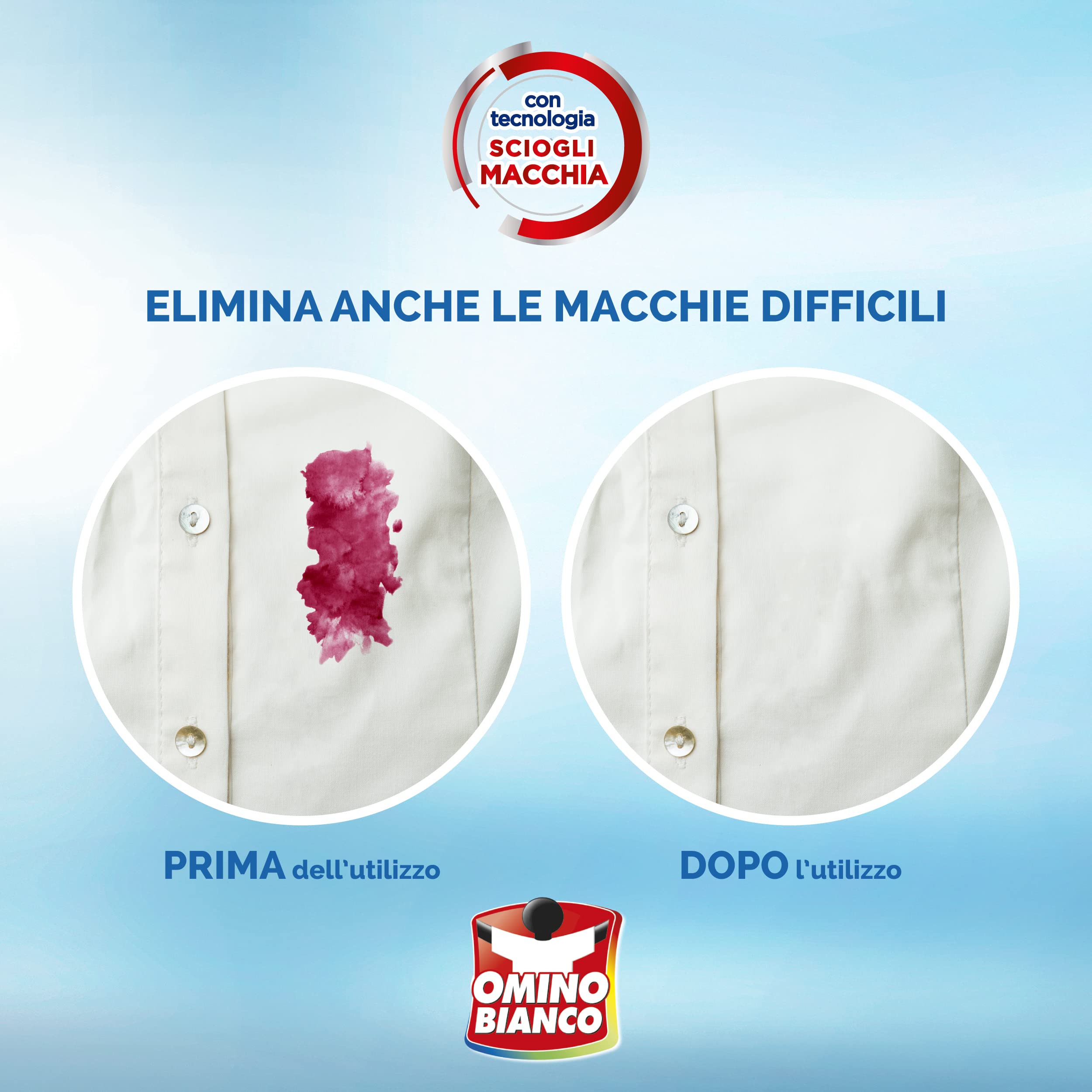 Omino Bianco - Candeggina suave con tecnología Disolver manchas, acción quitamanchas e higienizante, eficaz a bajas temperaturas, esencia de musgo blanco, 2000 ml x 6 paquetes