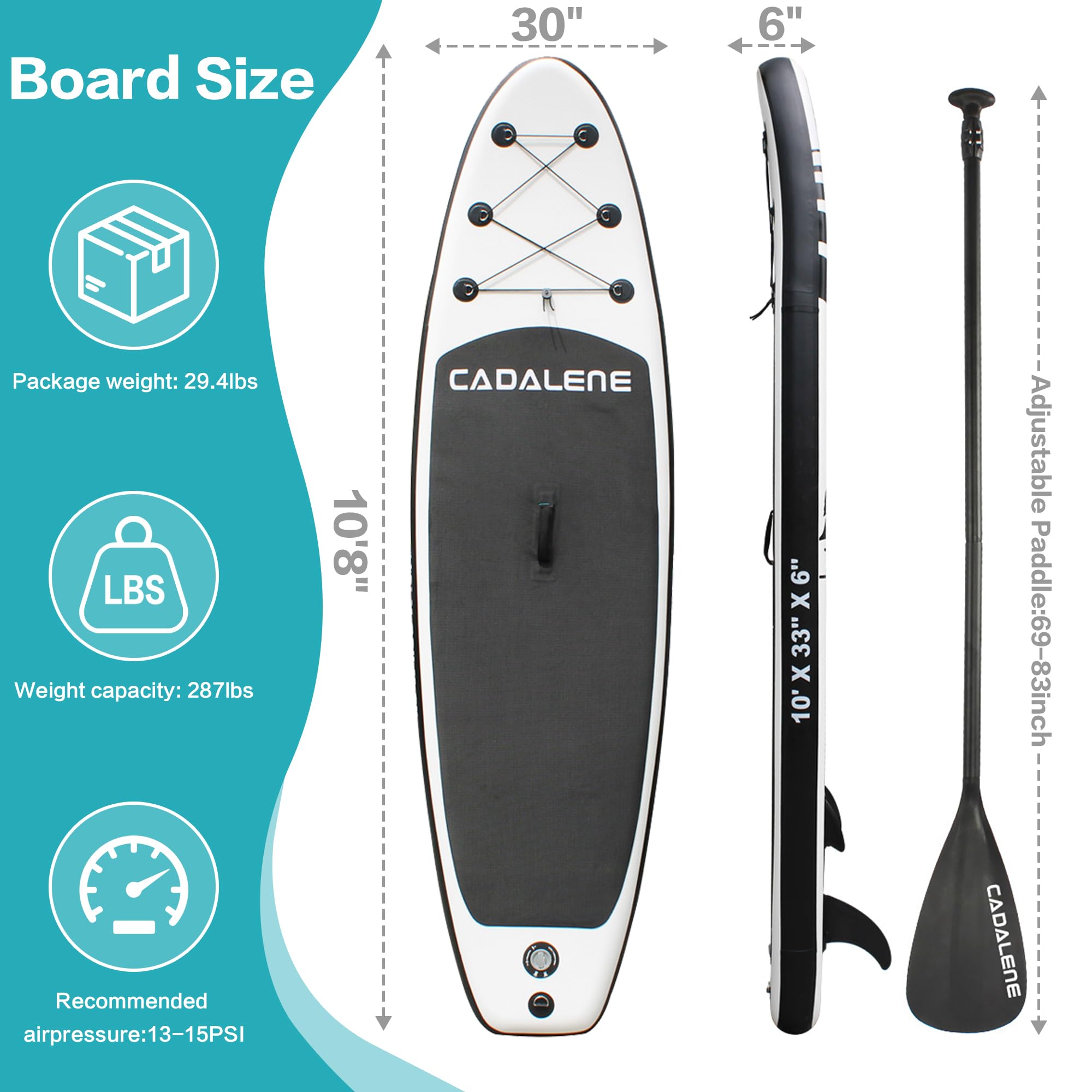 CADALENE Inflatable Stand Up Paddle Board with SUP Accessories, Inflatable Paddle Board for Adults & Youth of All Skill Levels, Adjustable Paddle, Hand Pump, Leash, Nonslip Deck, Repair Kit