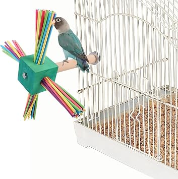 Bird Toy Rotating Perch Toy, Wooden Parrots Ferris Wheel Toy with Colorful Wooden Sticks, Hanging Bird Stand Cage Accessories for Parakeet Parrot, Cockatiel, Budgerigar,Conure, Lovebirds B