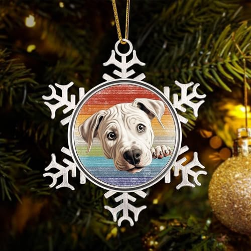 Dogo Argentino Adorno de copo de nieve de Navidad Dogo Argentino lindo divertido Peeking Dog Puppy Novedad Metal copo de nieve adornos de Navidad