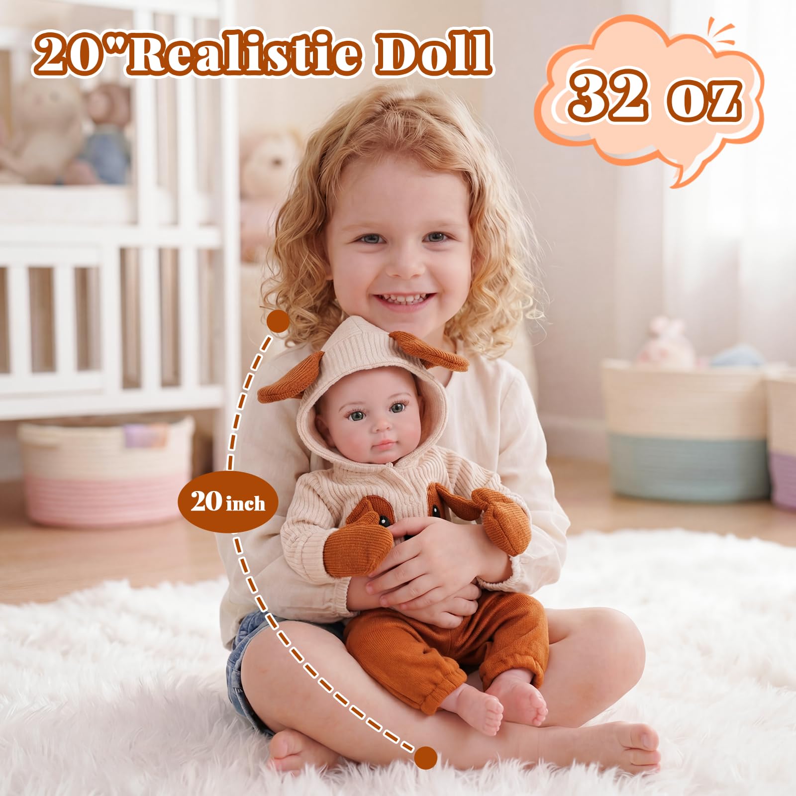 BABESIDE Lalki Reborn Male - 20 cali Reborn Mężczyzna z miękkim ciałem z tkaniny, realistyczna lalka dla niemowląt z strojem z motywem psa i akcesoriami, prezent dla dzieci od 3 lat