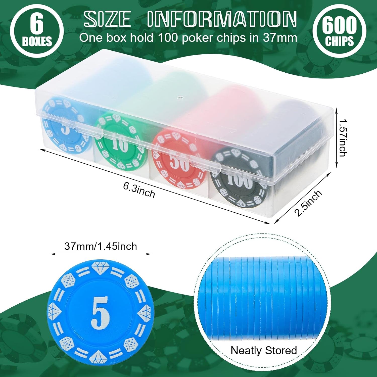 Lewtemi Poker Chips with Denominations Set Plastic Counters Casino Chips with Poker Holder Storage Box for Texas Home Game Nights Holdem Blackjack or Roulette Casino