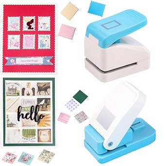 2 Pcs Paper Punch | 1 inch Square Punch | 1.1X0.9 inch Embossing Postage Stamp Shape Puncher | Square Stamp Hole Puncher | Portable Lever Craft Hole Punches for Crafting DIY Scrapbooking Projects