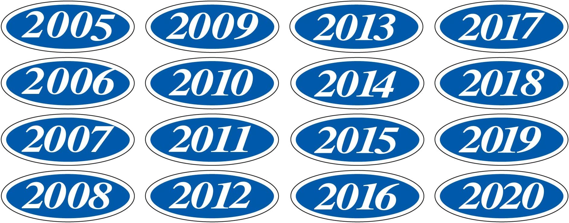 EZ-Line Oval Model Windshield Year Stickers for Car Windows Large Vinyl Dealership Supplies 17 Dozen Pro Pack 1 Dozen Each Year 2008-2024 (White on Blue)