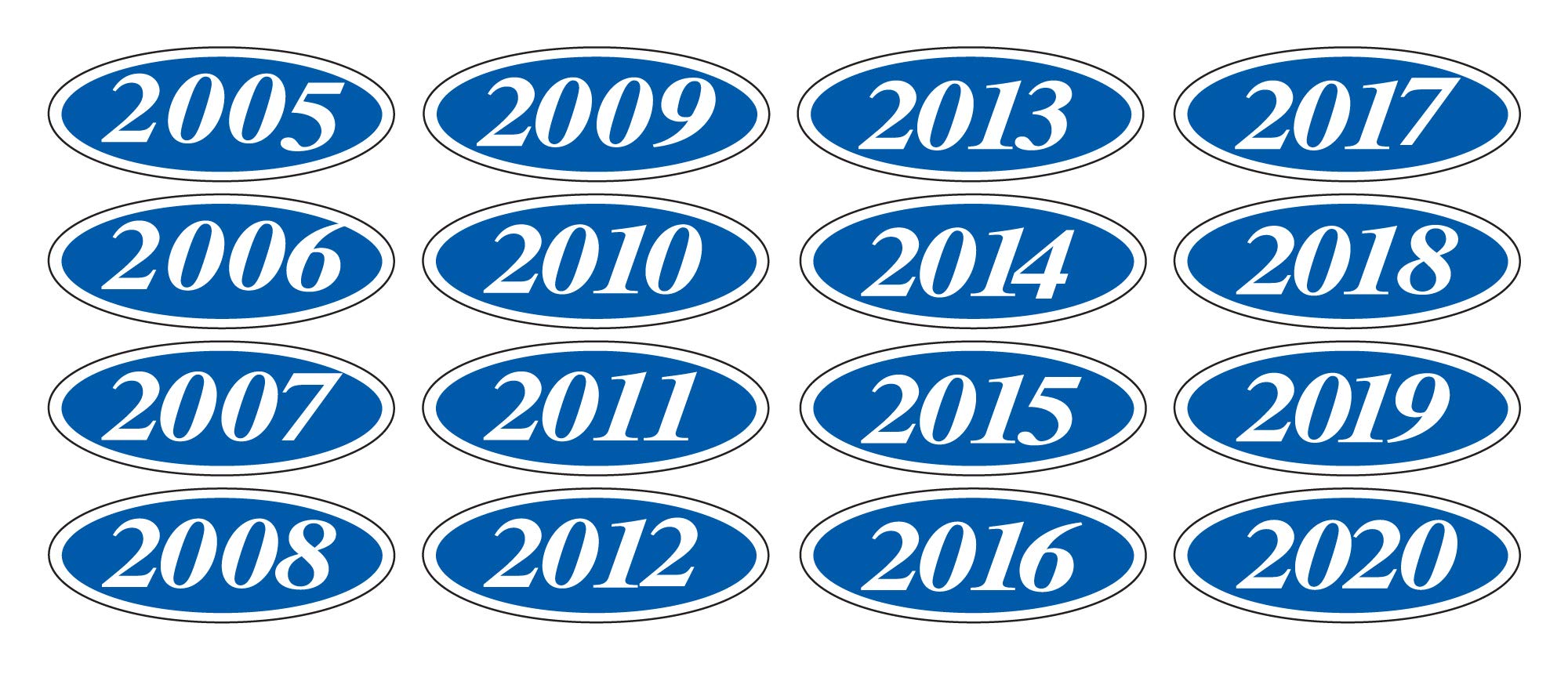 EZ-Line Oval Model Windshield Year Stickers for Car Windows Large Vinyl Dealership Supplies 17 Dozen Pro Pack 1 Dozen Each Year 2008-2024 (White on Blue)