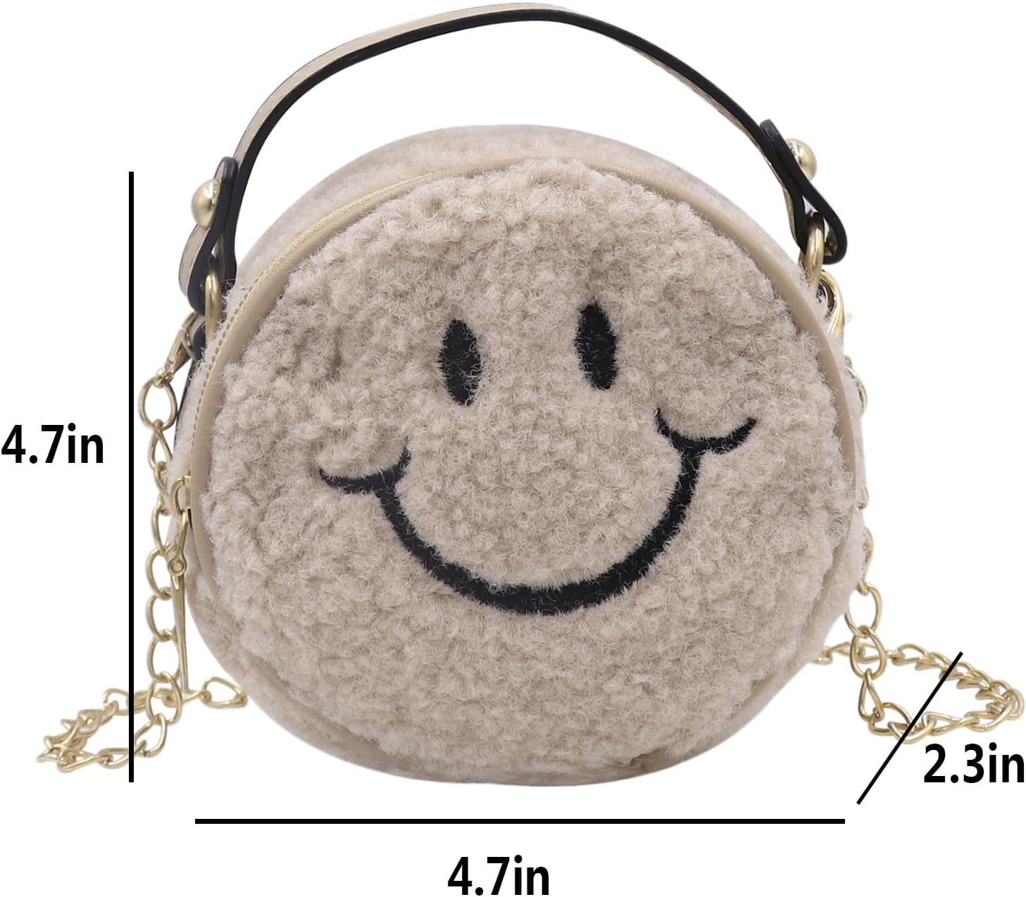 Little Girls Toddler Crossbody Purse Smiley Plush Mini Round Purse Cute Tote Handbag Shoulder Chain Bag - Image 5