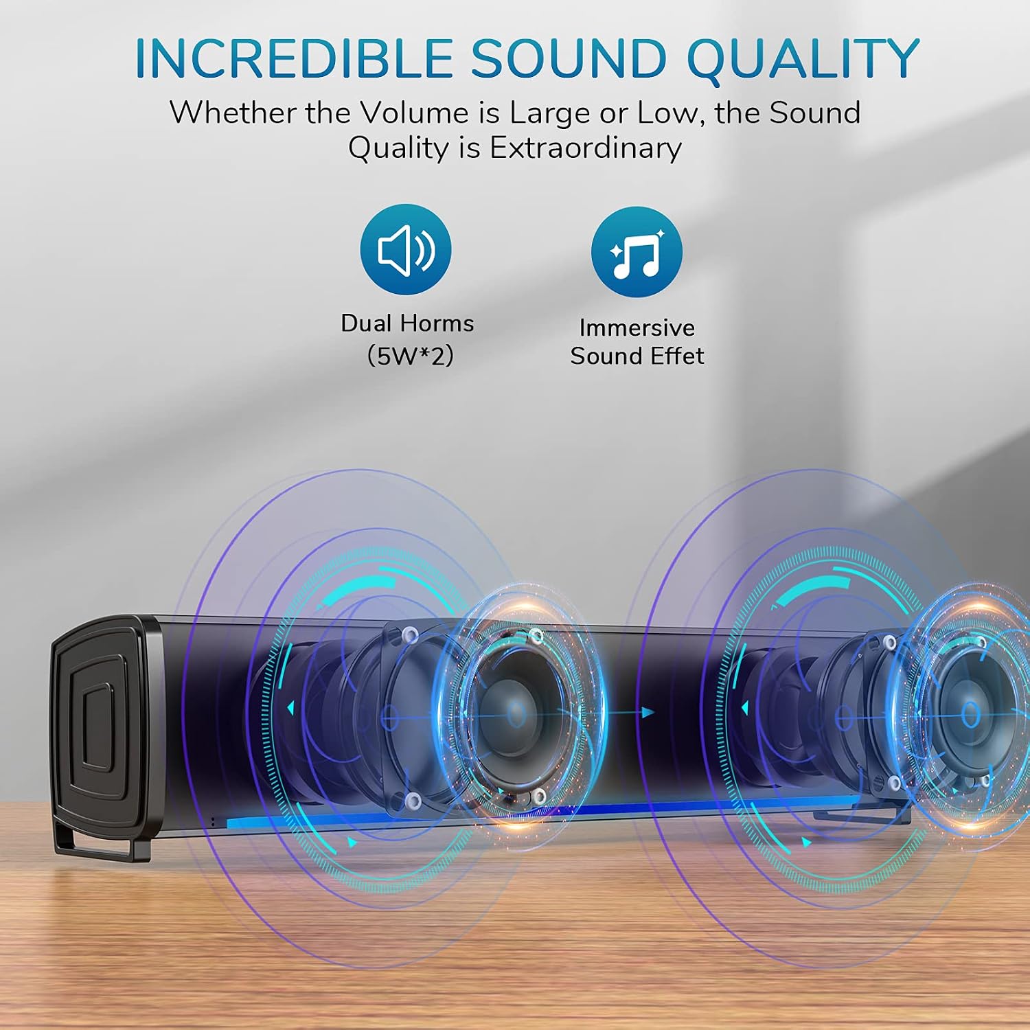 Computer Sound Bar Speaker, USB Powered 3.5mm Aux-in Mini Computer Sound Bar with Surround Sound System, Portable Stereo Computer Speaker for TV/PC/Cellphone/Tablets/Desktop (USB)