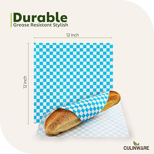 Miniatura 2 de Culiware - Hojas de papel Deli, 12 x 12 pulgadas, 1000 unidades, hoja de cera a cuadros clásica, forros de canasta de alimentos precortados, papel