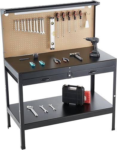 Miniatura 11 de VEVOR Banco de trabajo de madera dura, capacidad de peso de 242.5 libras, banco de trabajo resistente de 47.2 pulgadas con tablero de clavijas, 4