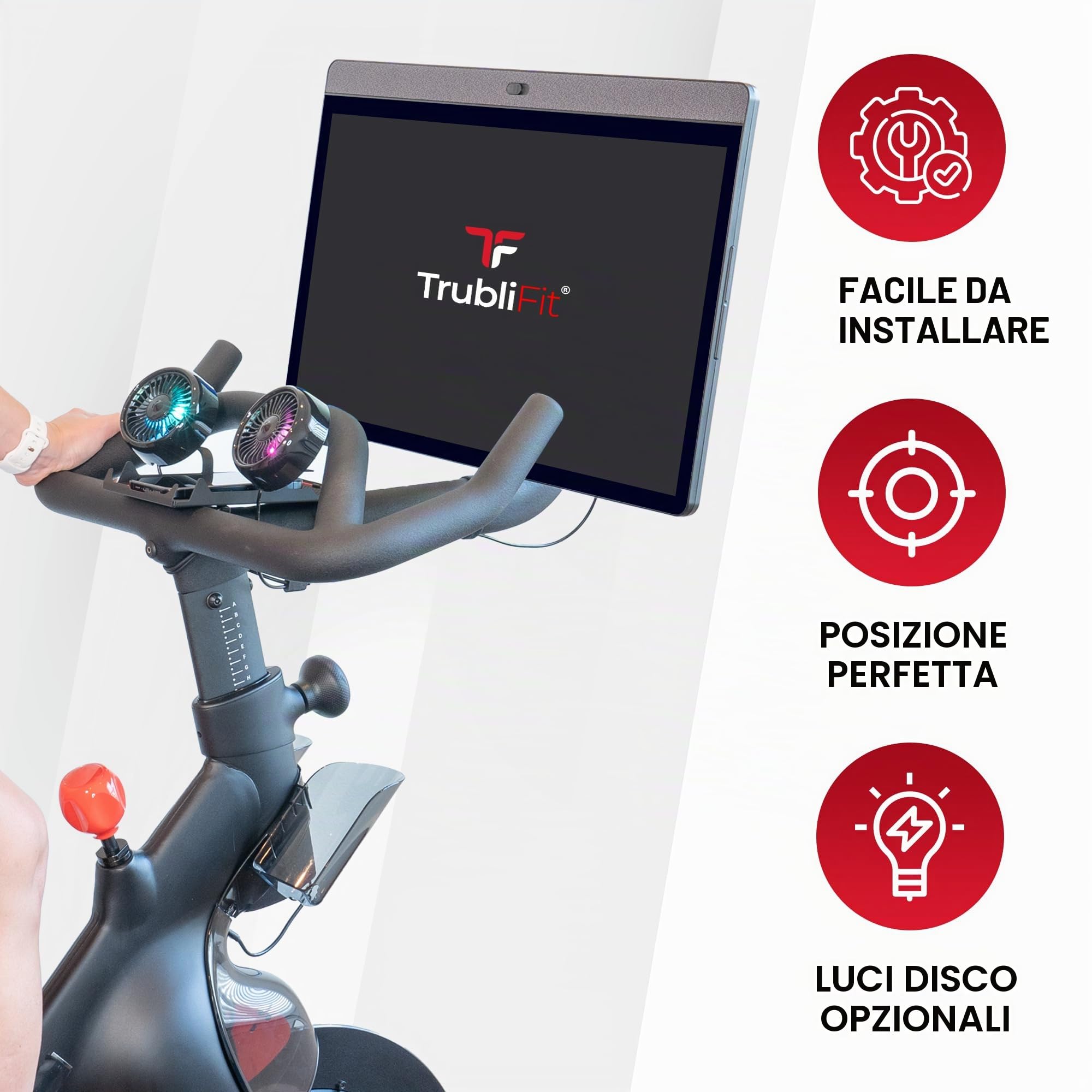 TrubliFit Peloton Bike - Ventola doppia per bicicletta con supporto per telefono, interamente in metallo, non richiede batterie, accessori per Peloton Bike