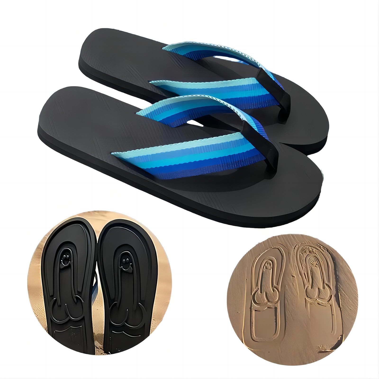 Hidden Penis Flops, Parody Creative Penis Slippers, Spoof Beach Flip Flops, Summer Beach Comfort Non Slip Sandal, Quick-Dry Men's Beach Sandals, Novelty Penis Flip Flops (Blue,10) — image 1