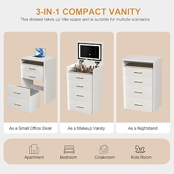 Montary 3 in 1 Vanity Desk with Open Top Mirror,Small Make Up Vanity Set with Visible Glass Desktop,Compact Makeup Vanity with 3 Drawers, Dressing Table for Bedroom Small Space